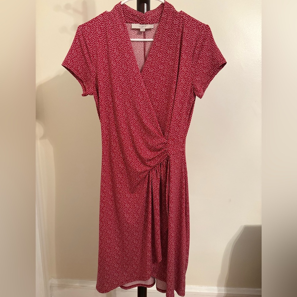 LOFT Red Patterned Midi Dress